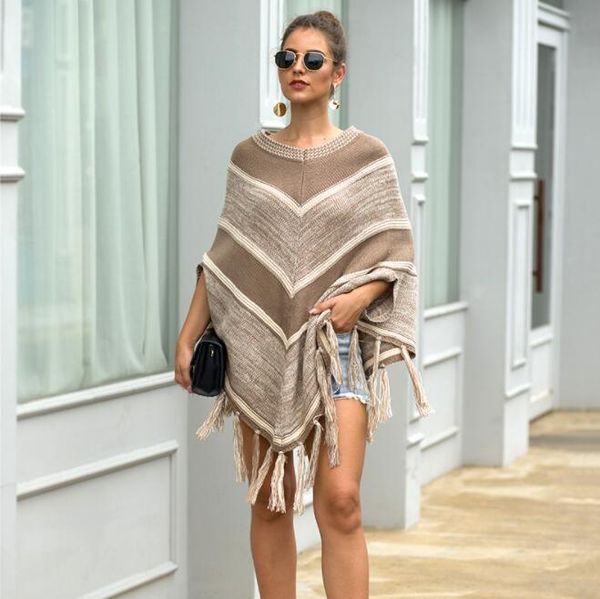 women shawls autumn and winter style tassel cape geometry color round collar pullover sweater woman, Blue;gray
women shawls autumn and winter style tassel cape geometry color round collar pullover sweater woman, Blue;gray