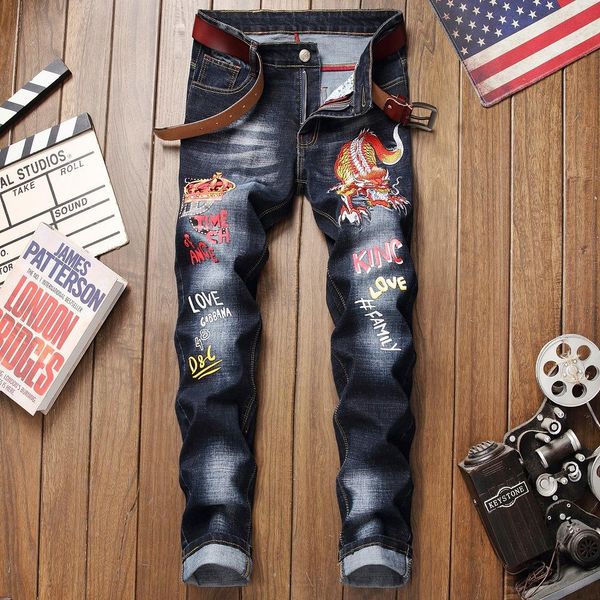 2019 autumn youth non-mainstream slim stretch men's jeans embroidered pants men's casual jeans mid waist size 28-38, Blue
2019 autumn youth non-mainstream slim stretch men's jeans embroidered pants men's casual jeans mid waist size 28-38, Blue