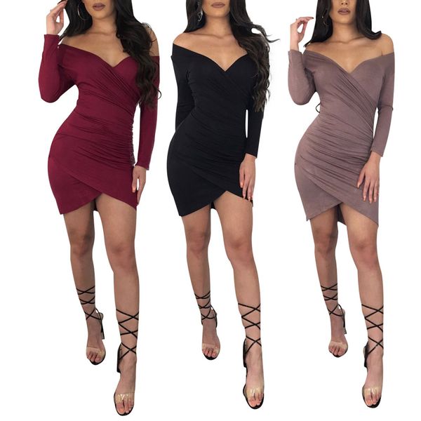 womens designer solid color banquet dress v-neck long sleeve hip split dress 2pm3, Black;gray
womens designer solid color banquet dress v-neck long sleeve hip split dress 2pm3, Black;gray