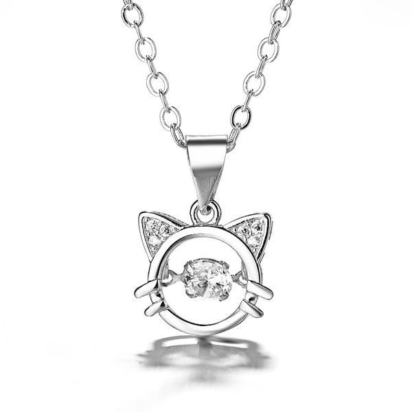smart cat necklace korean version movable clavicle chain, Silver 
smart cat necklace korean version movable clavicle chain, Silver