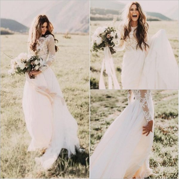 2020 new elegant vintage secret country style lace wedding dresses with long sleeves back zipper modest sweep train bridal gowns, White
2020 new elegant vintage secret country style lace wedding dresses with long sleeves back zipper modest sweep train bridal gowns, White