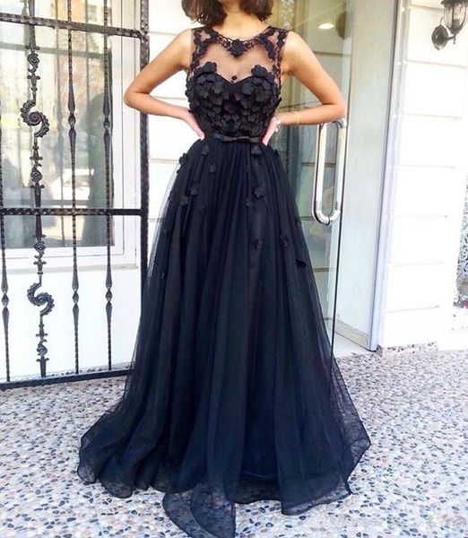 setwell jewel sheer neck a-line evening dresses sleeveless flowers floor length pleated tulle black prom party gowns with belt, Black;red
setwell jewel sheer neck a-line evening dresses sleeveless flowers floor length pleated tulle black prom party gowns with belt, Black;red