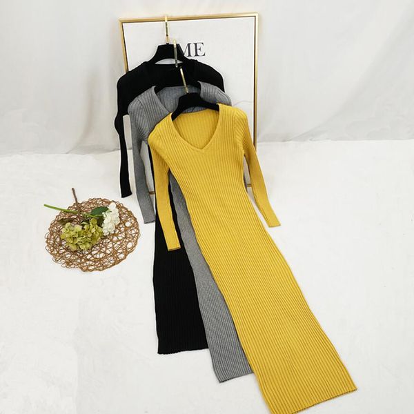 autumn winter knitted dress women v-neck bottoming sweater dresses lady slim high elastic long sleeve bodycon dress, Black;gray
autumn winter knitted dress women v-neck bottoming sweater dresses lady slim high elastic long sleeve bodycon dress, Black;gray
