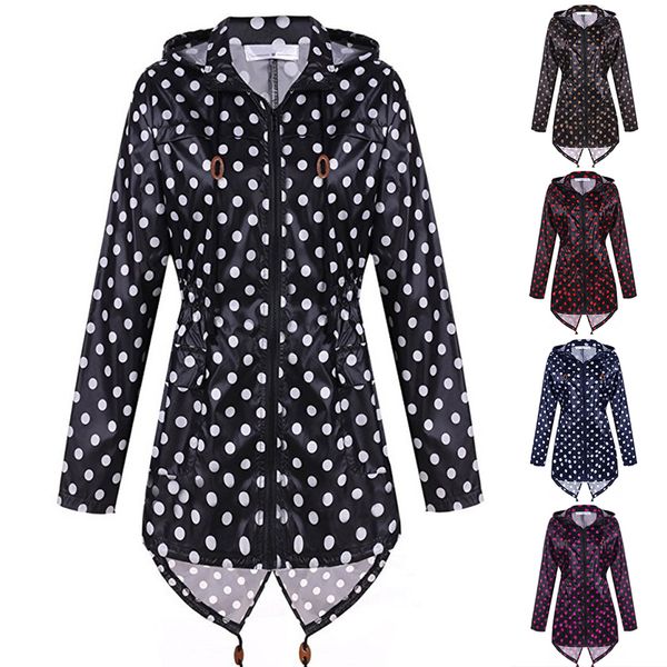vertvie autumn feminina women coat dots raincoat ladies outdoor travel waterproof hooded coat female long jacket outerwear, Blue;black
vertvie autumn feminina women coat dots raincoat ladies outdoor travel waterproof hooded coat female long jacket outerwear, Blue;black