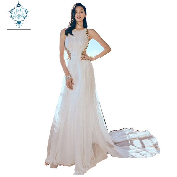 cuerly women fresh noble sleeveless party dinner stage long evening dress 2019 elegant leaves decoration bare waist slim dresses, White;black
cuerly women fresh noble sleeveless party dinner stage long evening dress 2019 elegant leaves decoration bare waist slim dresses, White;black