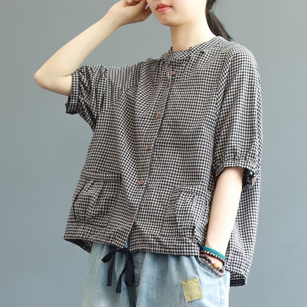 vintage literary drawstring plaid shirt loose short sleeve plaid shirt mori girl, White
vintage literary drawstring plaid shirt loose short sleeve plaid shirt mori girl, White