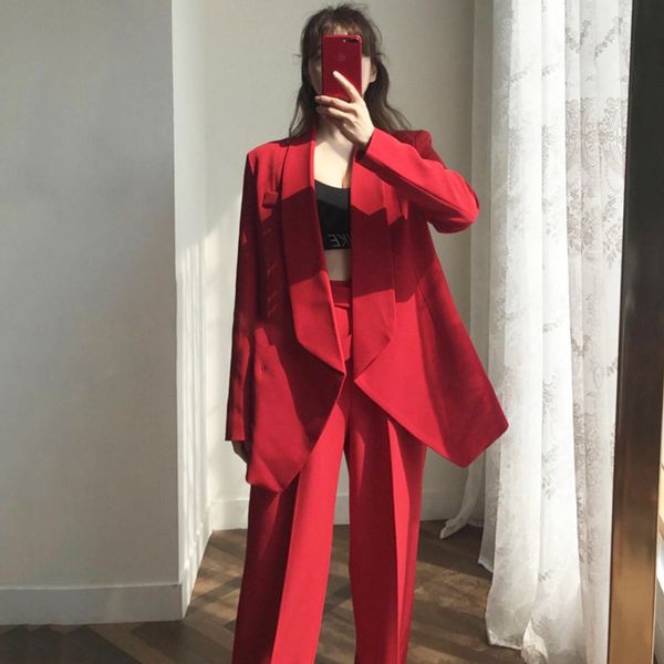 women's suits & blazers high street red blazer suit female 2021 irregular long jacket+zipper wide leg women pant spring casual two piec, White;black
women's suits & blazers high street red blazer suit female 2021 irregular long jacket+zipper wide leg women pant spring casual two piec, White;black