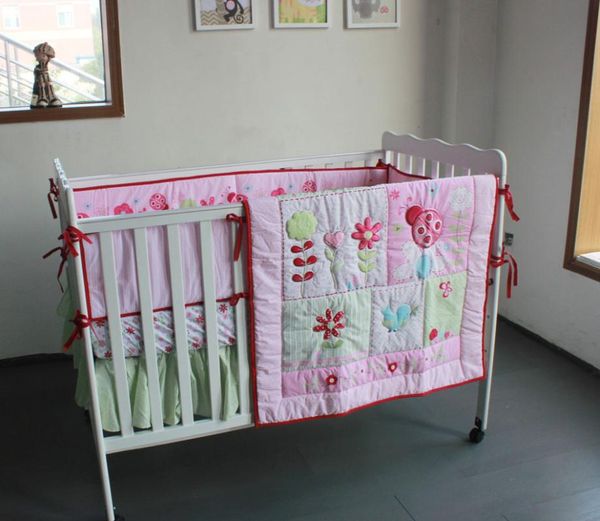 4pcs Pink Ladybird Baby Nursery Crib Bedding Set New Design-quilt, Blanket,crib Sheet, Crib Skirt, Bumpers