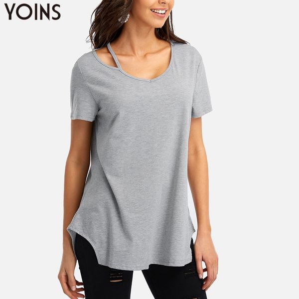 yoins 2019 women short sleeve asymmetrical hem t-shirts summer casual loose cut out v-neck solid pullover tees female, White
yoins 2019 women short sleeve asymmetrical hem t-shirts summer casual loose cut out v-neck solid pullover tees female, White