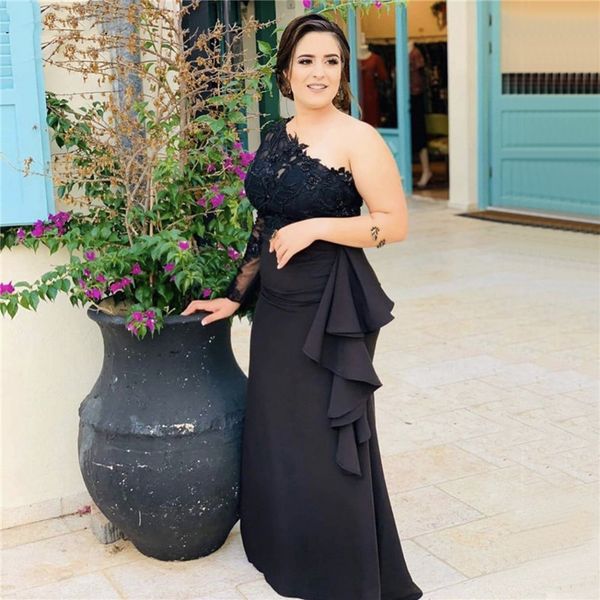 2020 black long sleeves mermaid evening dresses beading ruffles one shoulder chiffon formal prom dress, Black;red
2020 black long sleeves mermaid evening dresses beading ruffles one shoulder chiffon formal prom dress, Black;red
