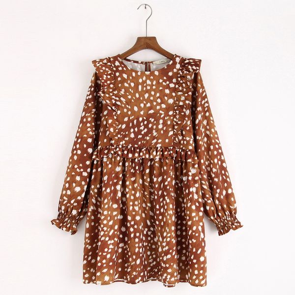 casual dresses women long sleeve autumn 2021 fashion vintage leopard prints above knee ruffle dress feminino vestidos, Black;gray 
casual dresses women long sleeve autumn 2021 fashion vintage leopard prints above knee ruffle dress feminino vestidos, Black;gray