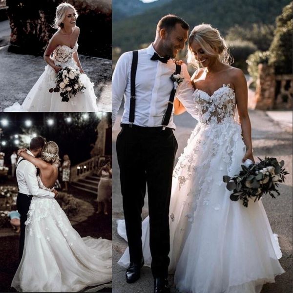 2020 sweetheart neck sweep train a line wedding dresses bridal gowns tulle sleeveless beaded wedding dress with hand made flowers, White
2020 sweetheart neck sweep train a line wedding dresses bridal gowns tulle sleeveless beaded wedding dress with hand made flowers, White