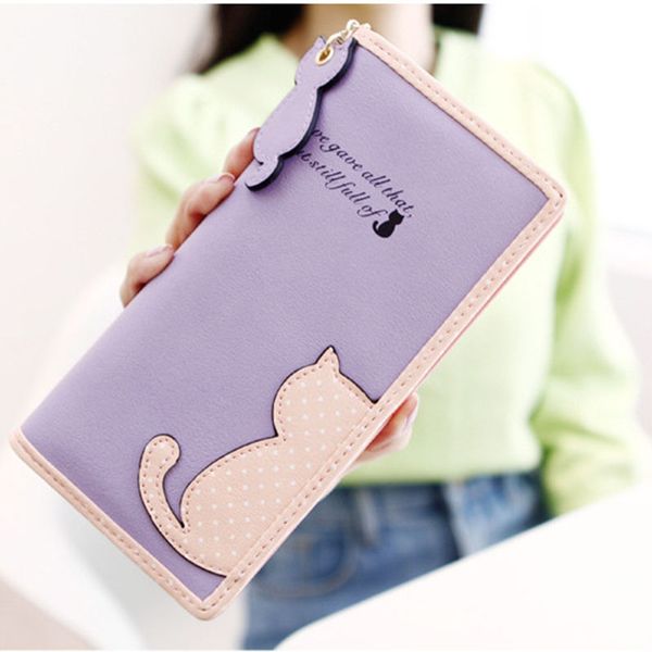 2019 new korean women's wallet large capacity long cute cute color cat dot student zipper wallet, Red;black
2019 new korean women's wallet large capacity long cute cute color cat dot student zipper wallet, Red;black