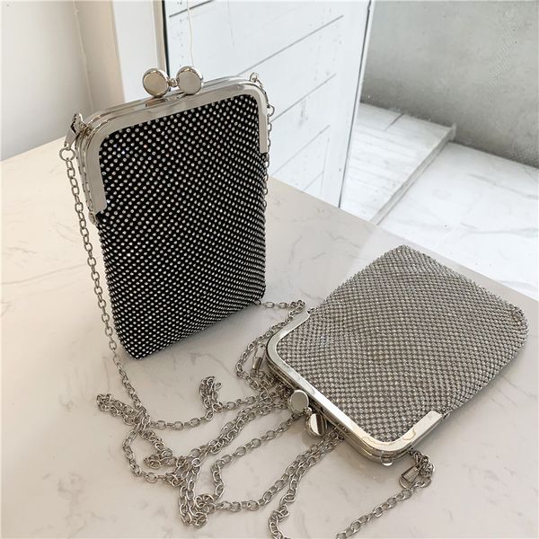 fashion diamond mini phone bag ladies handbag shoulder bag silver clutch bags evening purse wallet