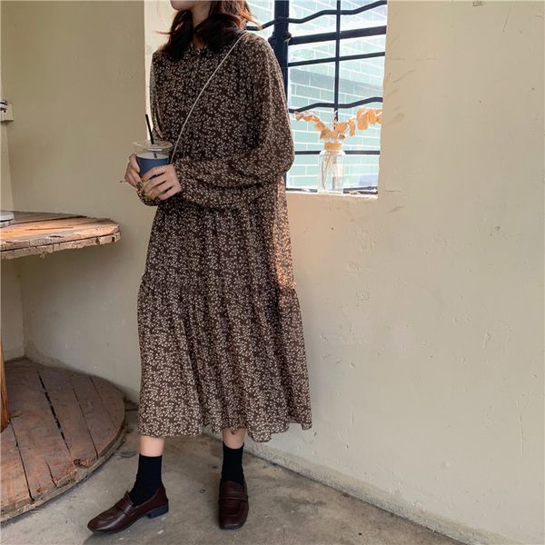 women loose chiffon dress 2020 spring summer new fashion female long sleeve vintage print floral ruffles casual a-line dresses, Black;gray
women loose chiffon dress 2020 spring summer new fashion female long sleeve vintage print floral ruffles casual a-line dresses, Black;gray