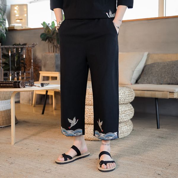 loldeal chinese cropped trousers men's casual sling embroidered harem pants men's jogging pants, Black 
loldeal chinese cropped trousers men's casual sling embroidered harem pants men's jogging pants, Black