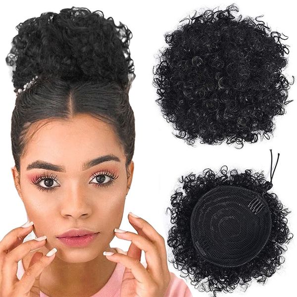 high puff afro ponytail short kinky curly ponytail drawstring updo bun hair extension with clips 10inches 120g human hair chignon hairpieces, Black
high puff afro ponytail short kinky curly ponytail drawstring updo bun hair extension with clips 10inches 120g human hair chignon hairpieces, Black