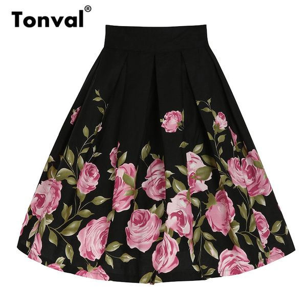 tonval cotton vintage plus size skirts womens flower black pleated swing skirt femme floral print midi retro skirts, Black;gray
tonval cotton vintage plus size skirts womens flower black pleated swing skirt femme floral print midi retro skirts, Black;gray