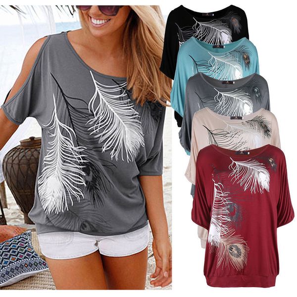 women short sleeve loose casual feather split sleeve print t-shirt blouse wholesales, White
women short sleeve loose casual feather split sleeve print t-shirt blouse wholesales, White