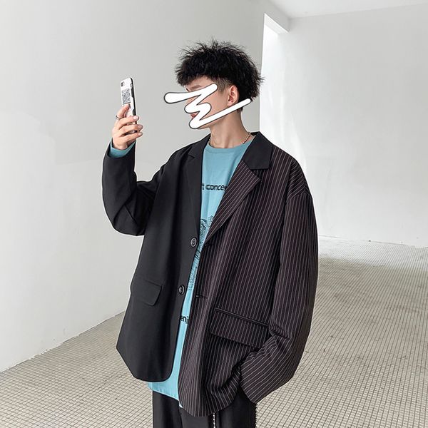2019 autumn new stitching business personality handsome loose harajuku striped long-sleeved casual blazer, White;black
2019 autumn new stitching business personality handsome loose harajuku striped long-sleeved casual blazer, White;black