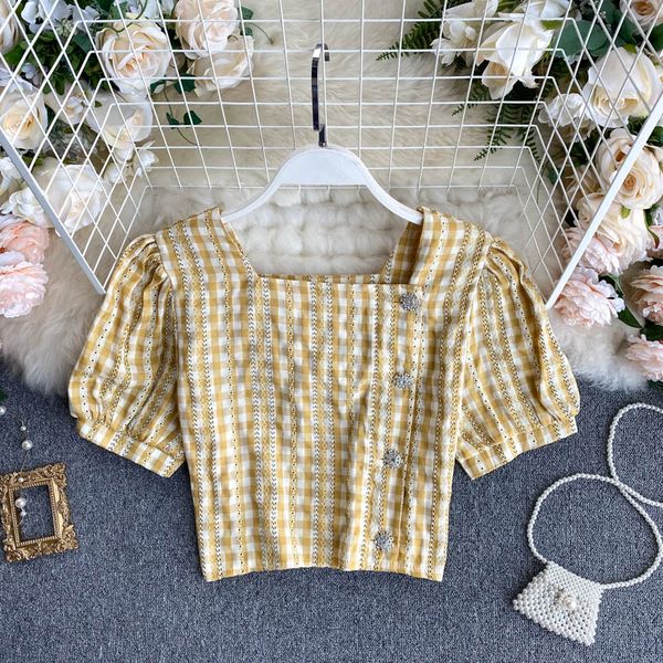 2020 summer korea fashion women casual vintage short plaid square collar puff sleeve blouse and blusas mujer de moda h745, White
2020 summer korea fashion women casual vintage short plaid square collar puff sleeve blouse and blusas mujer de moda h745, White