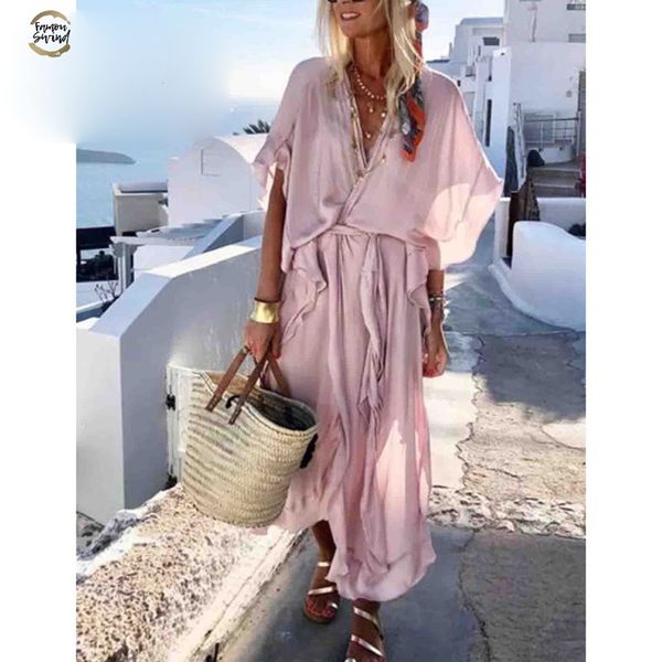 summer boho style long dress women short sleeve loose dress ruffled casual beach dresses vintage chiffon pink maxi dress, Black;gray
summer boho style long dress women short sleeve loose dress ruffled casual beach dresses vintage chiffon pink maxi dress, Black;gray
