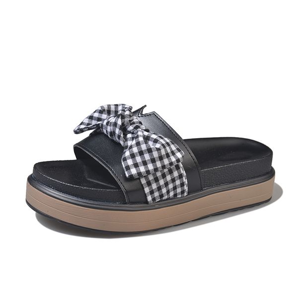 fashion 2019 new all-in-one casual bowknot platform slippers, Black