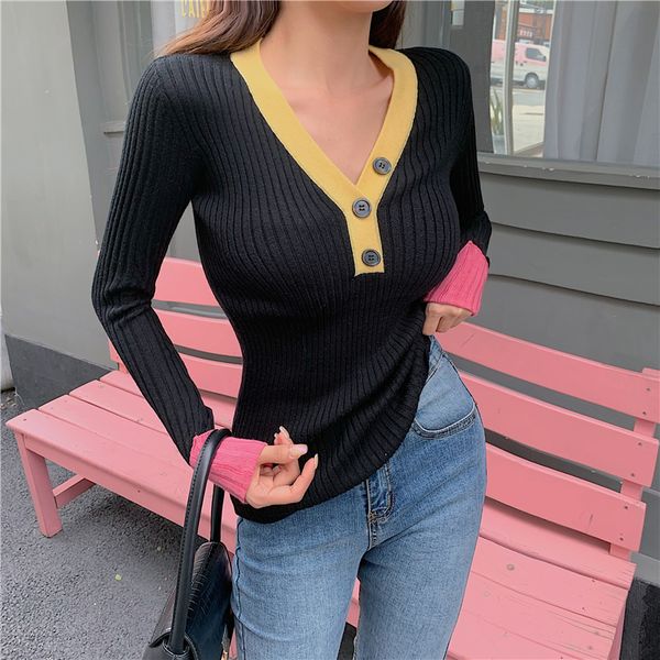 gruiiceen fashion v-neck slim woman sweater and pullovers fall winter patchwork color korean new female knitted top, White;black
gruiiceen fashion v-neck slim woman sweater and pullovers fall winter patchwork color korean new female knitted top, White;black