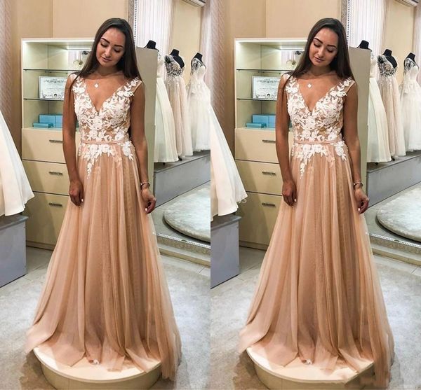 nude tulle with white lace prom dresses sleeveless v neck handmade appliques floor length fashion evening party fomal occasion gowns, Black
nude tulle with white lace prom dresses sleeveless v neck handmade appliques floor length fashion evening party fomal occasion gowns, Black