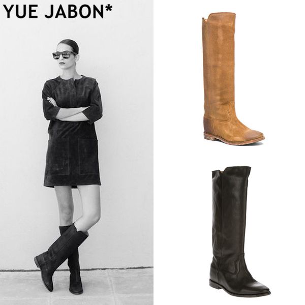 european designer women's boots distressed leather straight long boots height increasing flat knee high wedge shoes eur 42, Black
european designer women's boots distressed leather straight long boots height increasing flat knee high wedge shoes eur 42, Black