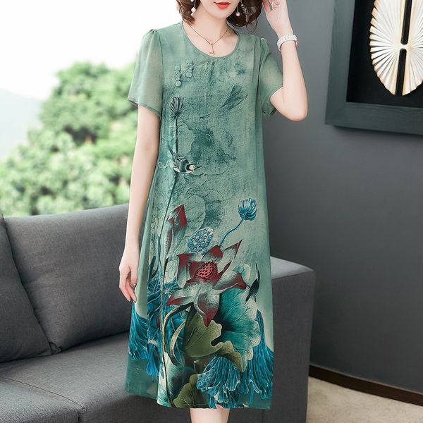 silk dress female summer new retro print slim short-sleeved dress large size l-5xl elegant and comfortable vestidos, Black;gray
silk dress female summer new retro print slim short-sleeved dress large size l-5xl elegant and comfortable vestidos, Black;gray