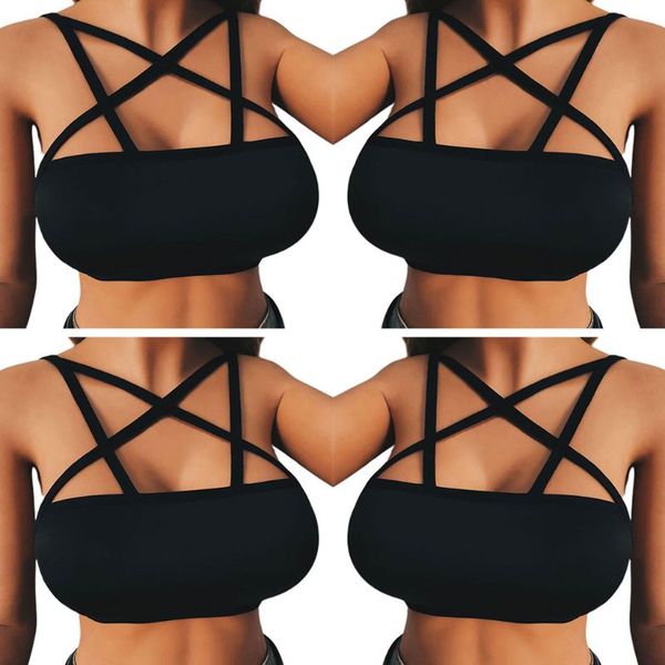 women hollow pentagram star strappy bralette solid black color adjusted spaghetti strap bandeau crop sport yoga bustier, Black;white
women hollow pentagram star strappy bralette solid black color adjusted spaghetti strap bandeau crop sport yoga bustier, Black;white