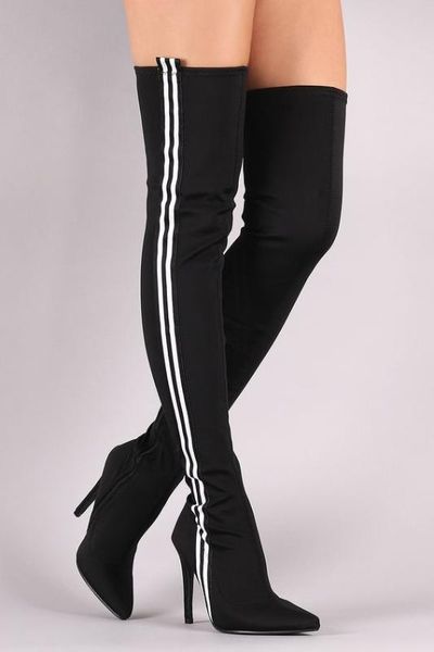 emma king stretch boots women black and white stripe heels pointed toe zipper runway shoes women over the knee boots 2020
emma king stretch boots women black and white stripe heels pointed toe zipper runway shoes women over the knee boots 2020
