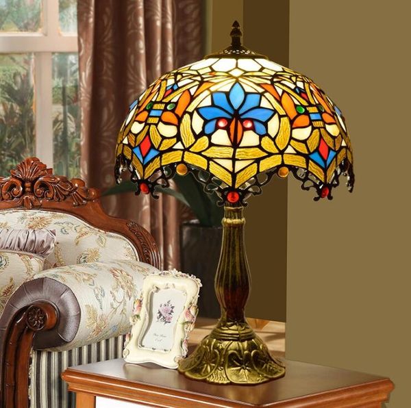 

european style stained glass table lamp classic rose retro childrens living room bedroom bedside table lighting fairy lamps u s inventory