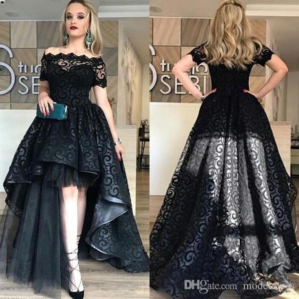 modest black high low lace prom dresses off shoulder short sleeve a line tulle formal evening party gowns pageant gowns vestidos
modest black high low lace prom dresses off shoulder short sleeve a line tulle formal evening party gowns pageant gowns vestidos