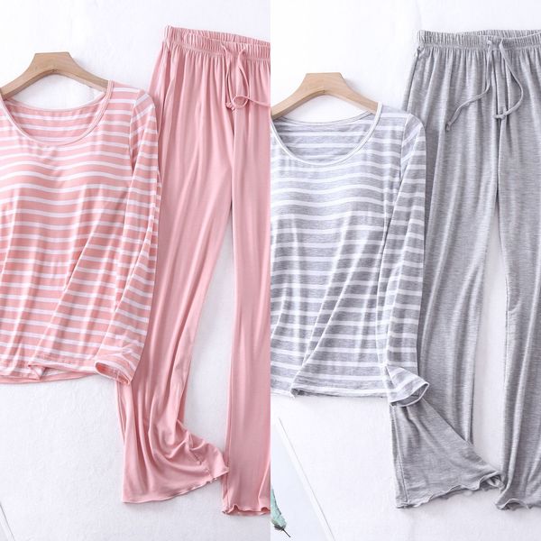 autumn modal with chest pad stripe loose long sleeve flounces trousers set cup one-piece trousers suit home home clothes clothes, Blue;red
autumn modal with chest pad stripe loose long sleeve flounces trousers set cup one-piece trousers suit home home clothes clothes, Blue;red