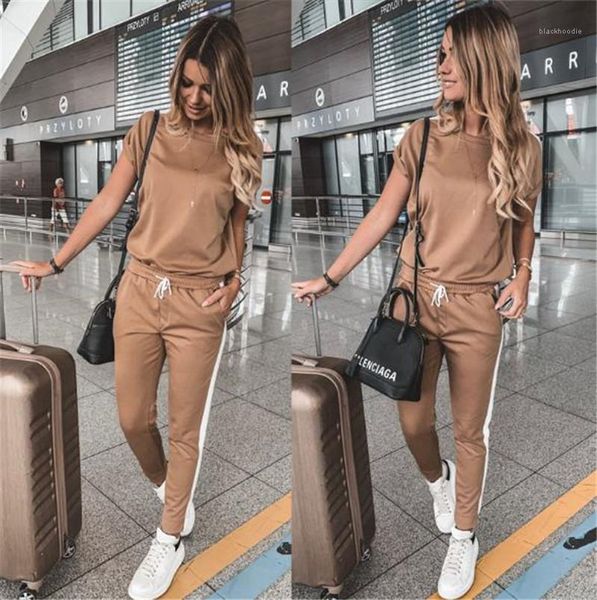 summer suits contrast color women designer tracksuits casual khaki short sleeve crew neck two piece pants ladies, Gray
summer suits contrast color women designer tracksuits casual khaki short sleeve crew neck two piece pants ladies, Gray