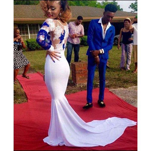 white mermaid long prom dresses new long sleeve blue white applique sweep strain formal wedding gowns party dress, White;black
white mermaid long prom dresses new long sleeve blue white applique sweep strain formal wedding gowns party dress, White;black