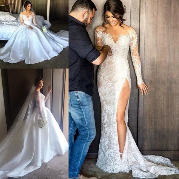 gorgeous wedding dresses split lace with detachable skirt long sleeves overskirts long steven khalil church bridal gowns cheap, White
gorgeous wedding dresses split lace with detachable skirt long sleeves overskirts long steven khalil church bridal gowns cheap, White