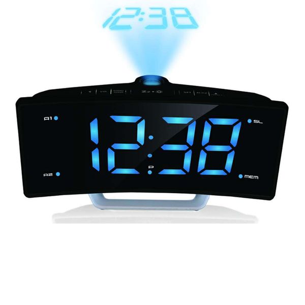 

projection radio alarm clock table clocks usb charging function arc desk large led display mirror watch electronic digital timer