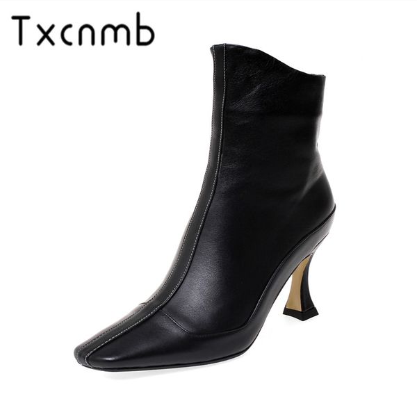 txcnmb 2019 boots women ankle boots for women winter genuine leather high heel retro shoes woman szie 41 42 43, Black
txcnmb 2019 boots women ankle boots for women winter genuine leather high heel retro shoes woman szie 41 42 43, Black