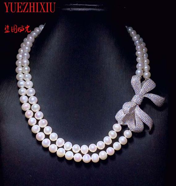 natural hand woven pearl 8-9mm fresh water with zircon micro inlay bowknot necklace bracelet, Black
natural hand woven pearl 8-9mm fresh water with zircon micro inlay bowknot necklace bracelet, Black
