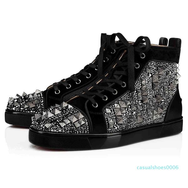 luxury couple spiked traine full black velours high sneakers red bottom shoes men's spiked + different strass rhinestones new style
luxury couple spiked traine full black velours high sneakers red bottom shoes men's spiked + different strass rhinestones new style