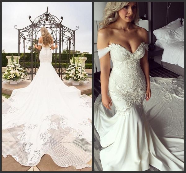 New Sexy Luxury Mermaid Wedding Dresses Off Shoulder Lace Appliques Crystal Beaded Backless Chapel Train Custom Plus Size Bridal Gowns