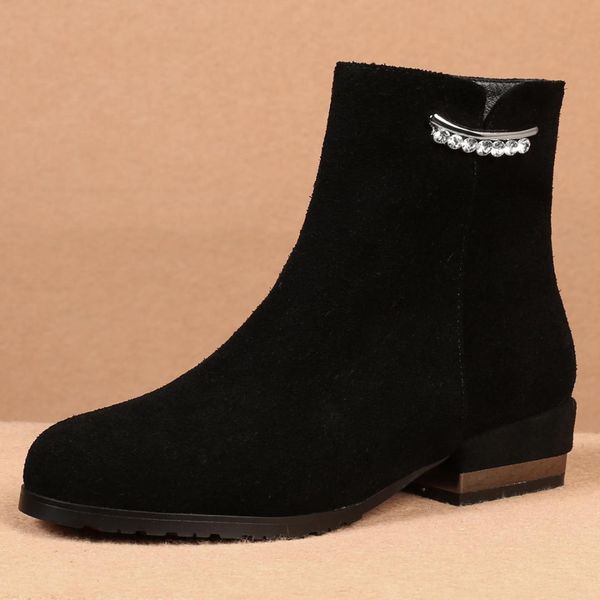 plus size 33-42 women's natural suede leather round toe low heel autumn ankle boots crystal female fashion short booties shoes, Black
plus size 33-42 women's natural suede leather round toe low heel autumn ankle boots crystal female fashion short booties shoes, Black