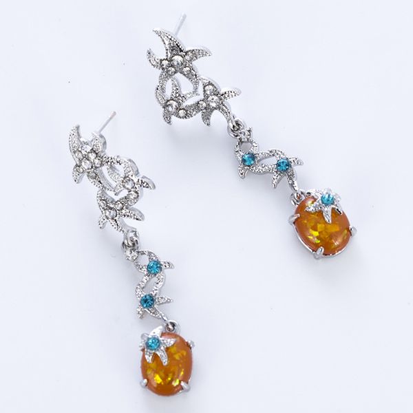 dangle & chandelier starfish crystal earrings for women vintage statement flower long pendientes brides and princess wedding jewelry arrival, Silver 
dangle & chandelier starfish crystal earrings for women vintage statement flower long pendientes brides and princess wedding jewelry arrival, Silver