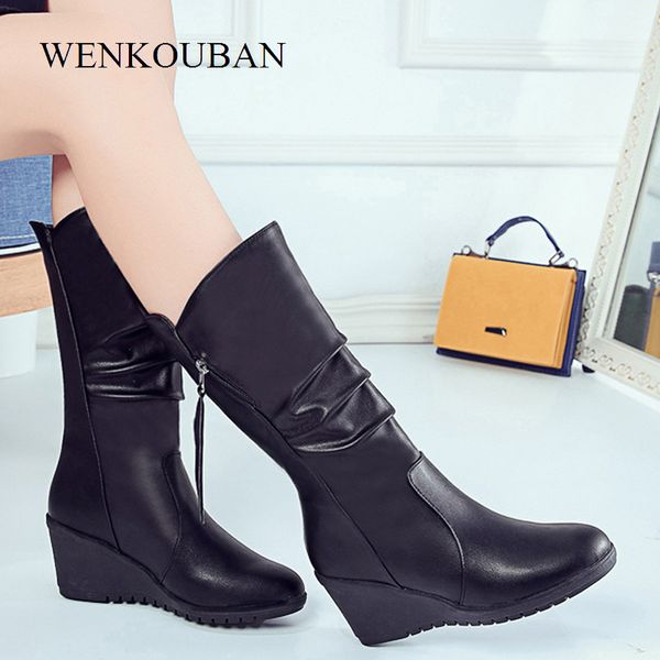 winter mid calf boots women warm plush leather boots ladies zip wedge female rubber shoes botas mujer invierno 2019, Black
winter mid calf boots women warm plush leather boots ladies zip wedge female rubber shoes botas mujer invierno 2019, Black