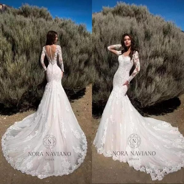 2020 full lace mermaid wedding dresses with button covered back sweep train illusion long sleeve appliqued western country boho vestido, White
2020 full lace mermaid wedding dresses with button covered back sweep train illusion long sleeve appliqued western country boho vestido, White