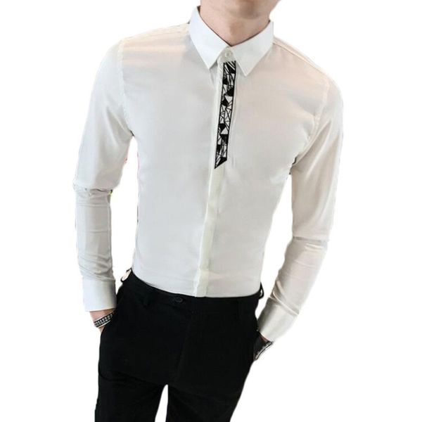 autumn fashion embroidery men shirt full turn-down collar single breasted shirt solid cotton non-iorning, White;black 
autumn fashion embroidery men shirt full turn-down collar single breasted shirt solid cotton non-iorning, White;black