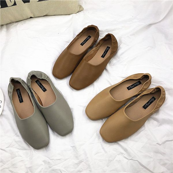 

square toe shallow grandma shoes 2 wears flat slip on mules comfort soft lazy moccasins casual solid folding ballet shoes woman, Black
